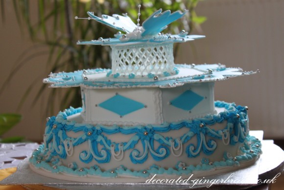 Blue cake with butterfly