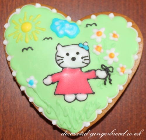 Gingerbread heart cookie with Hello Kitty