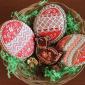 Red easter eggs in basket...