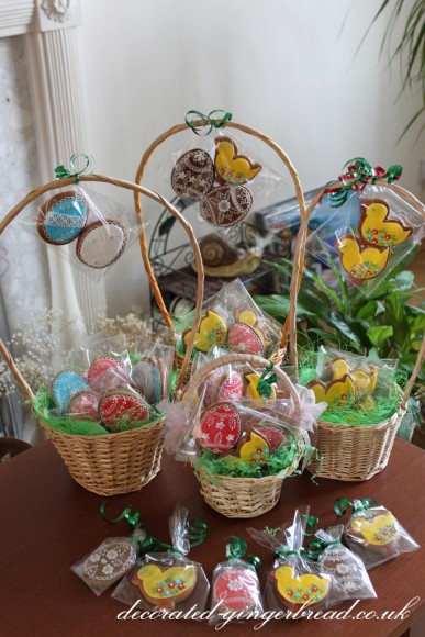 Easter baskets with eggs