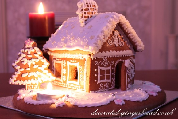 Gingerbread house with candle