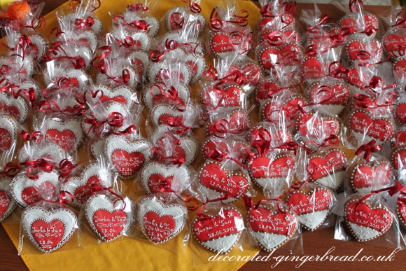 Red and white wedding favour